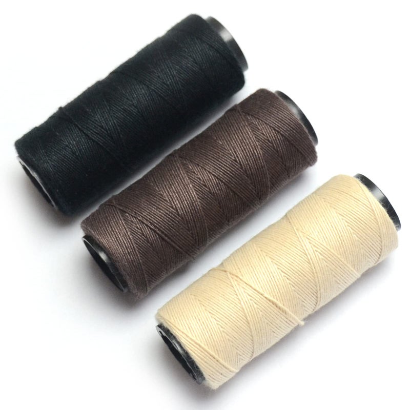 BLUPLE Professional Weaving Threads 3 Rolls for Making Wig Hand Sewing Hair Weft Hair Weave Extension DIY BlackBeigeBrown