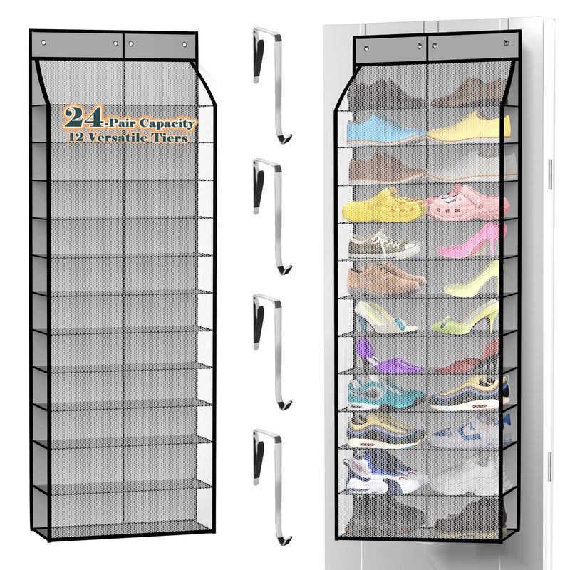 Kotkn 24-Pair Over Door Shoe Organizer for Family & Kids, Double Sided | Hanging Storage for Sneakers, Boots, Toys & Room Organization-Graphite Gray - Image 1