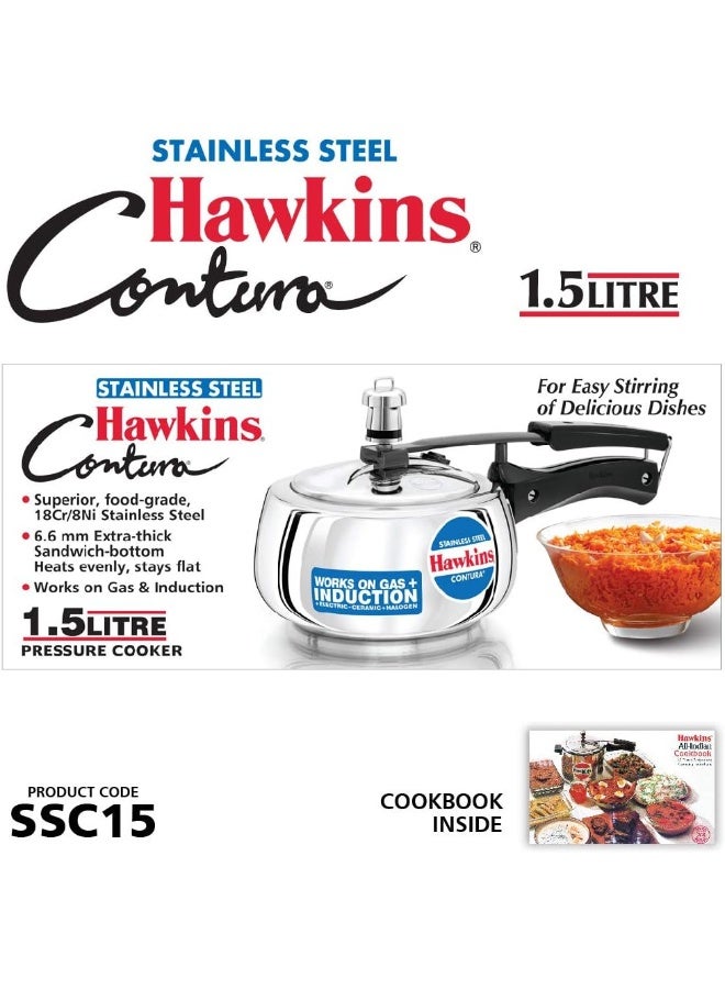 Hawkins قدور ضغط بغطاء داخلي من الستانلس ستيل كونتورا سعة 1.5 لتر متوافقة مع السطح الحثي 1.5 لتر فضي SSC15 فضي  - Image 2