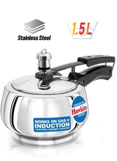 Hawkins 1.5 Liters Contura Stainless Steel Pressure Cooker,With Inner Lid Induction Compatible,Silver  - Image 1