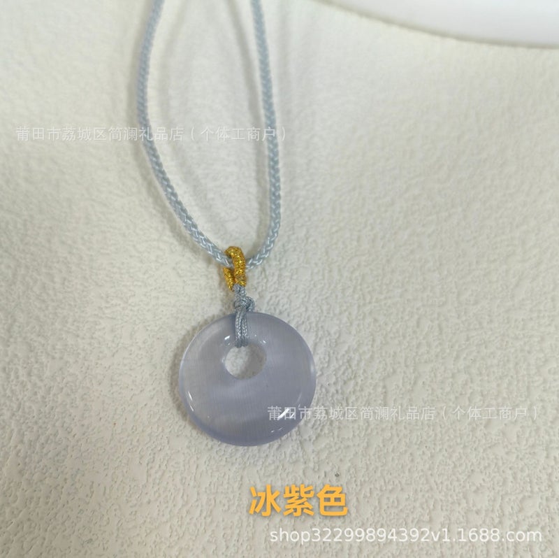 Factory Direct Cat's Eye Agate Ruyi Lock Peace Buckle Necklace Women High Ice Pendant Ancient Style Jewelry Gift