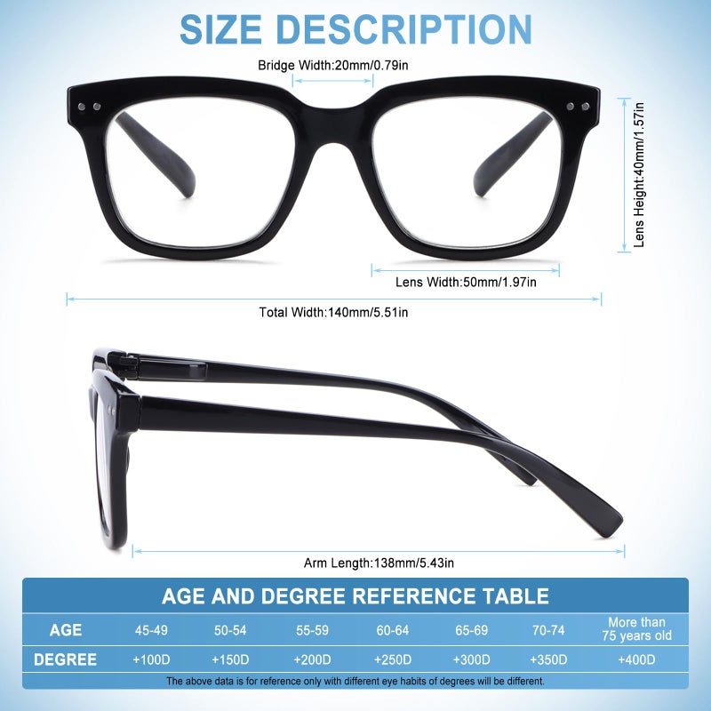Chofilord 6 Pack Fashion Reading Glasses For Women Men Blue Light Blocking Oversized Square Readers With Spring Hinge (6 Pack Black  2.00) - Image 2