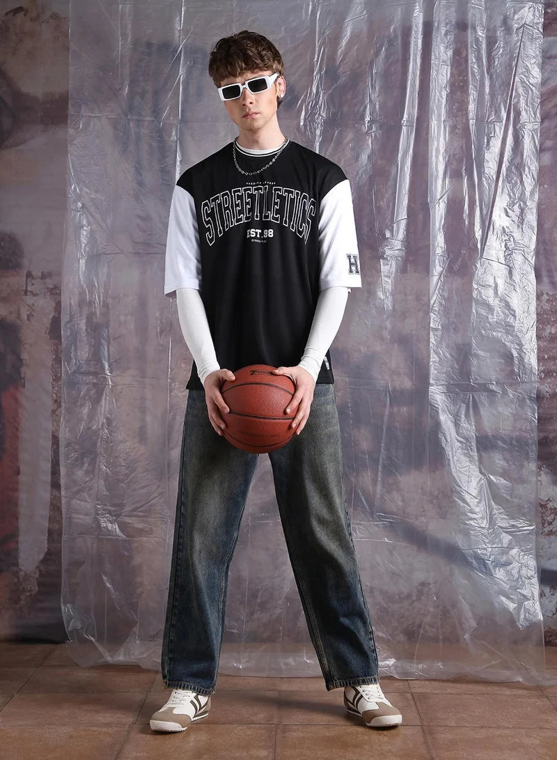 هوبرهولمي تيشيرت رجالي بياقة دائرية مطبوع برسومات، بقصة مريحة وشبكة