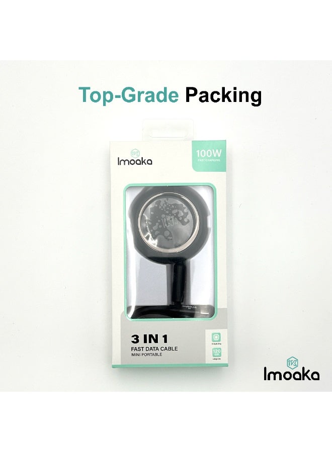 Imoaka 3 Pack 3 in 1 Multi USB Retractable Charger Cable,3A Multiple Charging Cord Adapter with iP/USB-C/Micro-USB Port Adapter, Fast Charging Compatible with Cell Phones Tablets Universal Use - Image 5