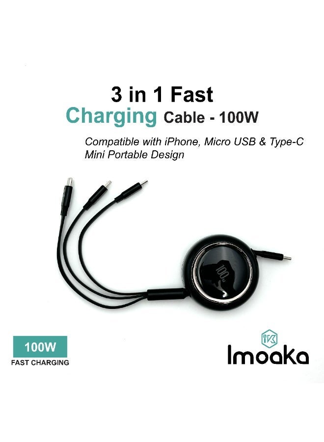 Imoaka 3 Pack 3 in 1 Multi USB Retractable Charger Cable,3A Multiple Charging Cord Adapter with iP/USB-C/Micro-USB Port Adapter, Fast Charging Compatible with Cell Phones Tablets Universal Use - Image 2