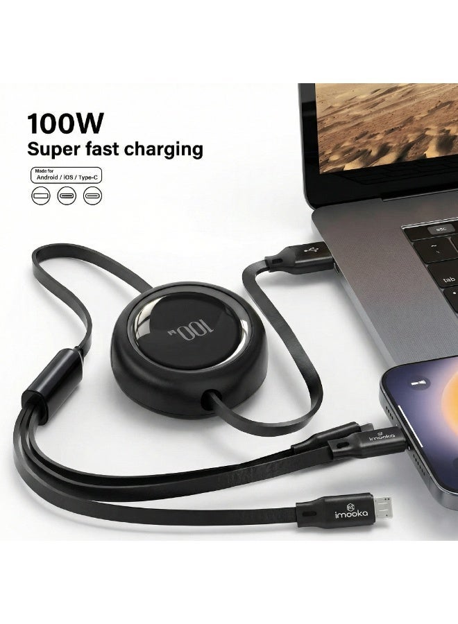 Imoaka 3 Pack 3 in 1 Multi USB Retractable Charger Cable,3A Multiple Charging Cord Adapter with iP/USB-C/Micro-USB Port Adapter, Fast Charging Compatible with Cell Phones Tablets Universal Use - Image 3