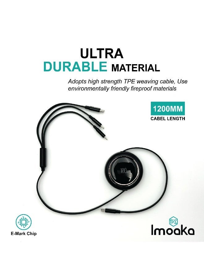 Imoaka 3 Pack 3 in 1 Multi USB Retractable Charger Cable,3A Multiple Charging Cord Adapter with iP/USB-C/Micro-USB Port Adapter, Fast Charging Compatible with Cell Phones Tablets Universal Use - Image 4