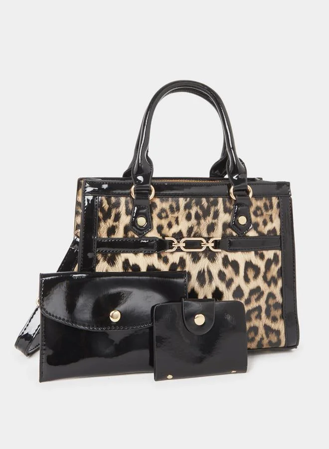 تايك تو Take Two Leopard Print Dual Handles Handbag with Purse Set