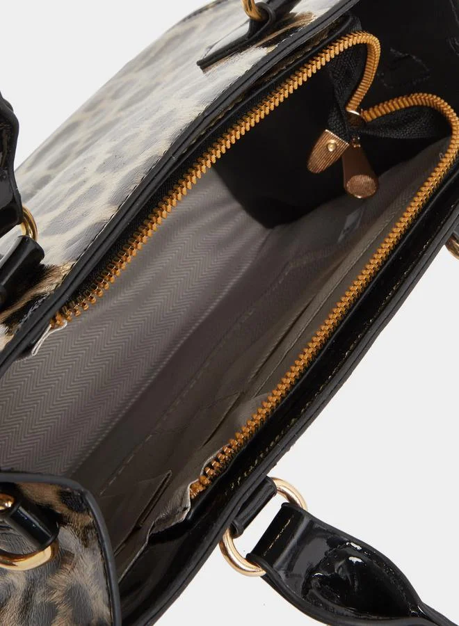 تايك تو Take Two Leopard Print Dual Handles Handbag with Purse Set