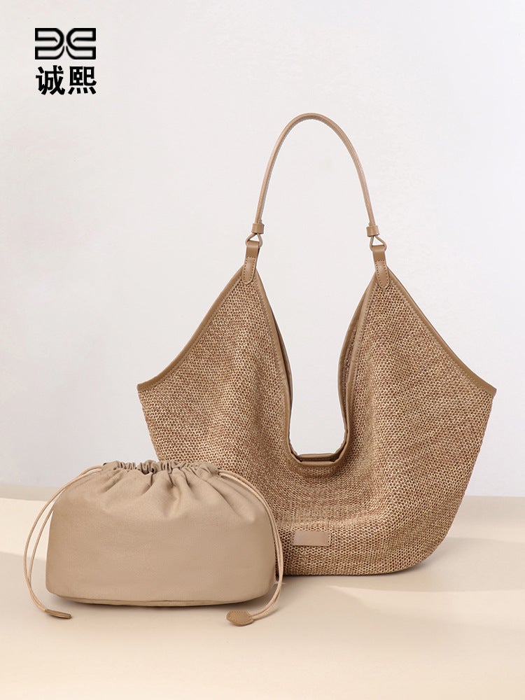 New Beach Bag Straw Women'S Bag Vintage Shoulder Underarm Handbag Large Capacity Lazy Style Mother Tote Bag - Image 3