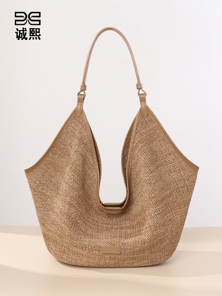 New Beach Bag Straw Women'S Bag Vintage Shoulder Underarm Handbag Large Capacity Lazy Style Mother Tote Bag - Image 2