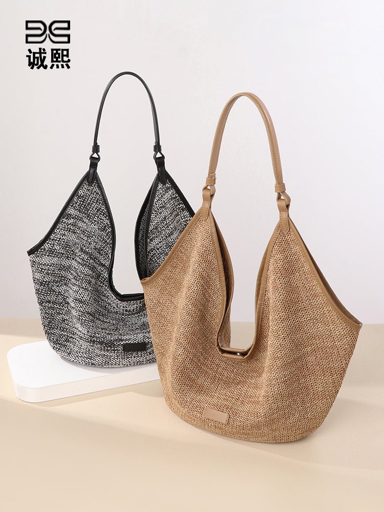 New Beach Bag Straw Women'S Bag Vintage Shoulder Underarm Handbag Large Capacity Lazy Style Mother Tote Bag - Image 4
