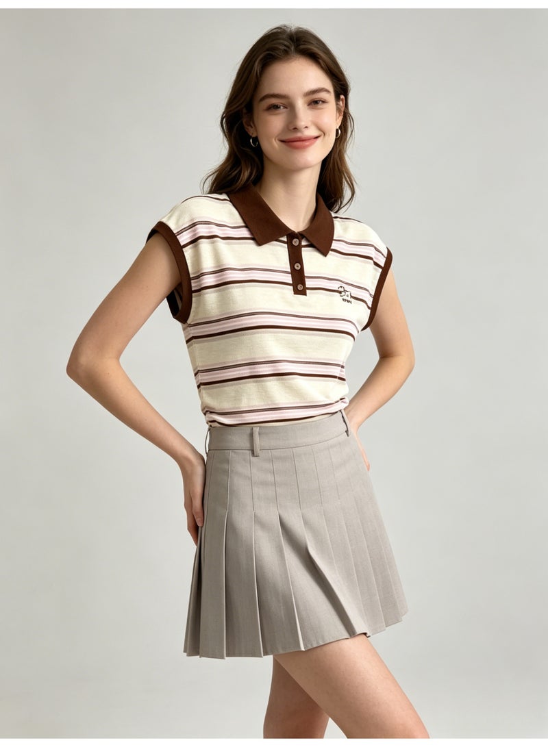 زارا ZARA Women’s Striped Color Block Sleeveless Polo Top with Embroidery Logo - Image 3