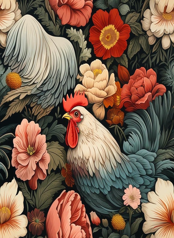 MuralPeel ورق جدران MuralPeel بتصميم زهور الديك الأحمر والأبيض، سهل اللصق والإزالة، ورق لاصق مناسب لغرف النوم المستأجرة - Image 1