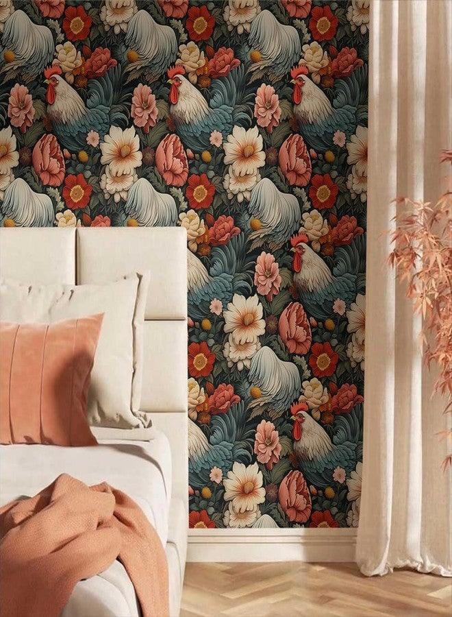 MuralPeel ورق جدران MuralPeel بتصميم زهور الديك الأحمر والأبيض، سهل اللصق والإزالة، ورق لاصق مناسب لغرف النوم المستأجرة - Image 2