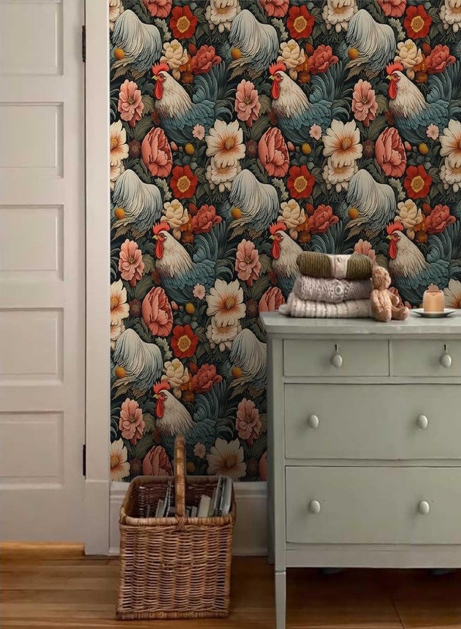 MuralPeel ورق جدران MuralPeel بتصميم زهور الديك الأحمر والأبيض، سهل اللصق والإزالة، ورق لاصق مناسب لغرف النوم المستأجرة - Image 3