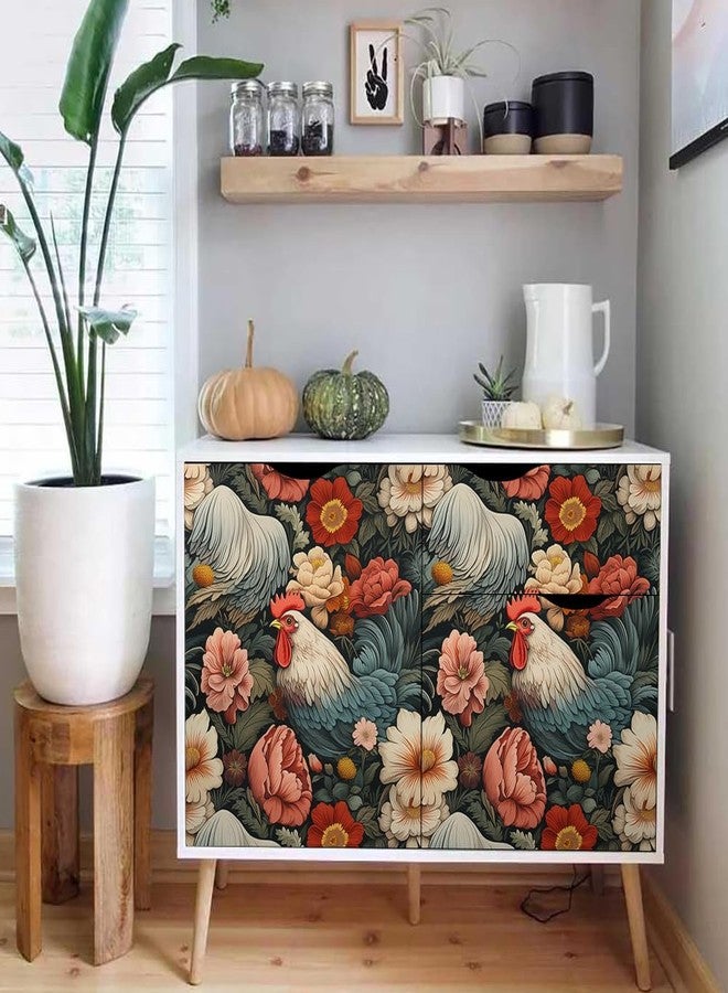 MuralPeel ورق جدران MuralPeel بتصميم زهور الديك الأحمر والأبيض، سهل اللصق والإزالة، ورق لاصق مناسب لغرف النوم المستأجرة - Image 5