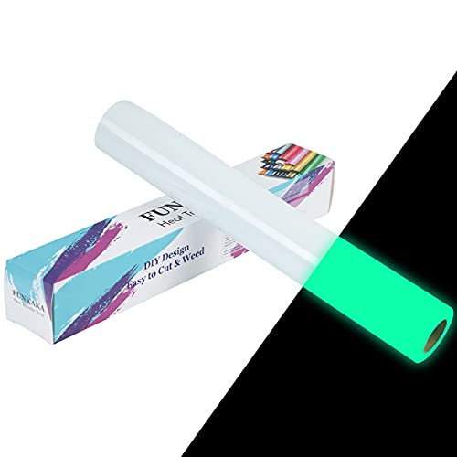 FUNKAKA Glow in The Dark Heat Transfer Vinyl Roll, 12" x 10ft Luminous Green Iron on Vinyl for All Cutter Machine, Glow in The Dark HTV Vinyl for T-Shirts Easy to Cut & Weed for Heat Vinyl DIY Design - Image 1