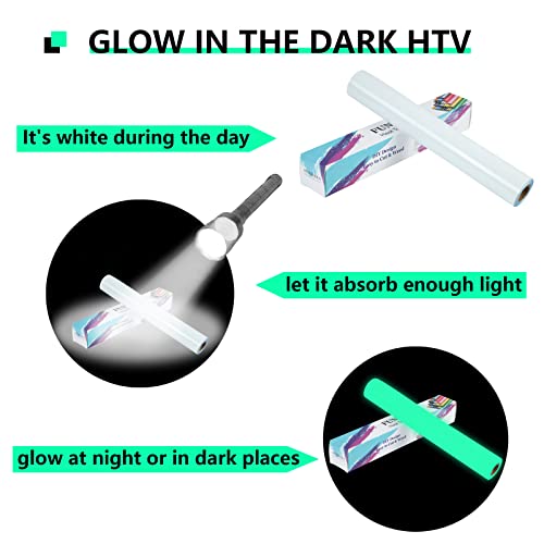 FUNKAKA Glow in The Dark Heat Transfer Vinyl Roll, 12" x 10ft Luminous Green Iron on Vinyl for All Cutter Machine, Glow in The Dark HTV Vinyl for T-Shirts Easy to Cut & Weed for Heat Vinyl DIY Design - Image 2