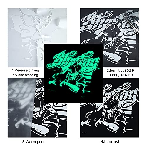 FUNKAKA Glow in The Dark Heat Transfer Vinyl Roll, 12" x 10ft Luminous Green Iron on Vinyl for All Cutter Machine, Glow in The Dark HTV Vinyl for T-Shirts Easy to Cut & Weed for Heat Vinyl DIY Design - Image 5