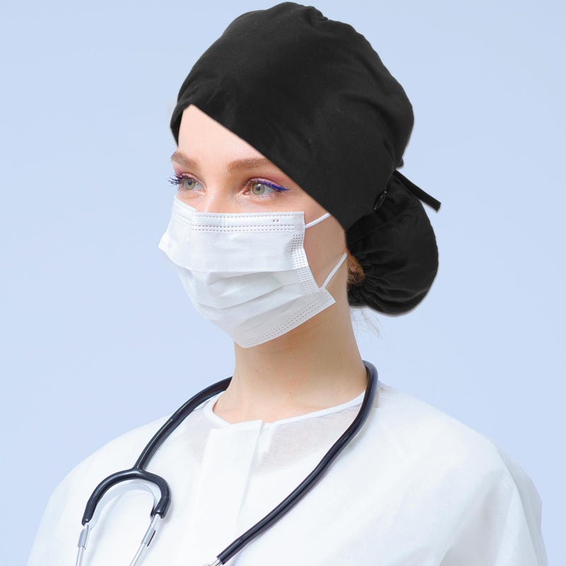 ElevateTech Working Cap with Button Adjustable Scrub Cap Sweatband Nurse Hat Women Ponytail Bouffant Caps Medical Surgical Hat for Women and Men Black - Image 5