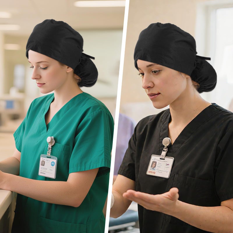 ElevateTech Working Cap with Button Adjustable Scrub Cap Sweatband Nurse Hat Women Ponytail Bouffant Caps Medical Surgical Hat for Women and Men Black - Image 3