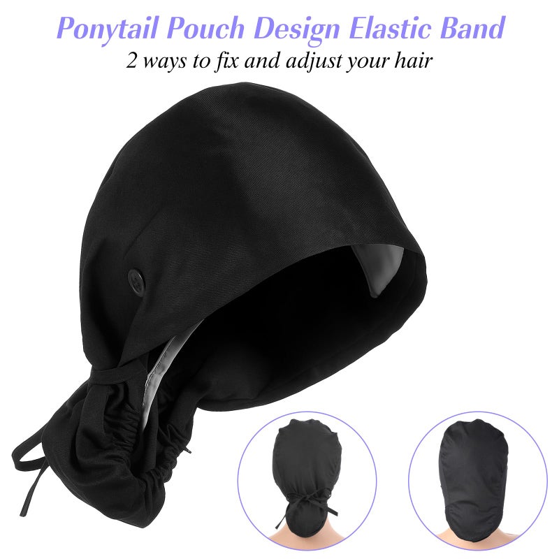 ElevateTech Working Cap with Button Adjustable Scrub Cap Sweatband Nurse Hat Women Ponytail Bouffant Caps Medical Surgical Hat for Women and Men Black - Image 2