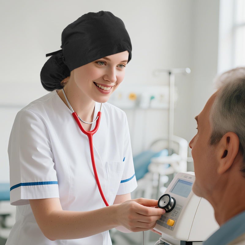 ElevateTech Working Cap with Button Adjustable Scrub Cap Sweatband Nurse Hat Women Ponytail Bouffant Caps Medical Surgical Hat for Women and Men Black - Image 4