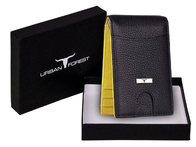URBANFOREST محفظة جلدية للرجال مع مشبك نقود أسود/أصفر إيدي - Image 2