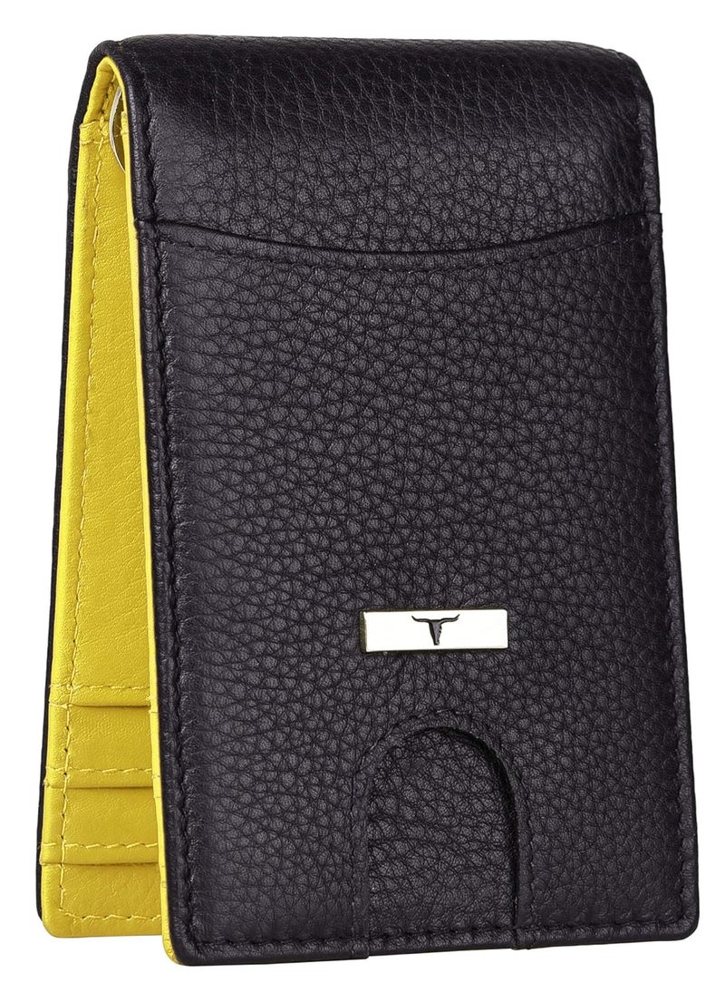 URBANFOREST محفظة جلدية للرجال مع مشبك نقود أسود/أصفر إيدي - Image 1