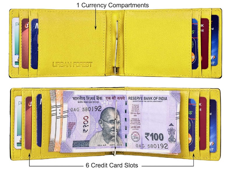 URBANFOREST محفظة جلدية للرجال مع مشبك نقود أسود/أصفر إيدي - Image 3