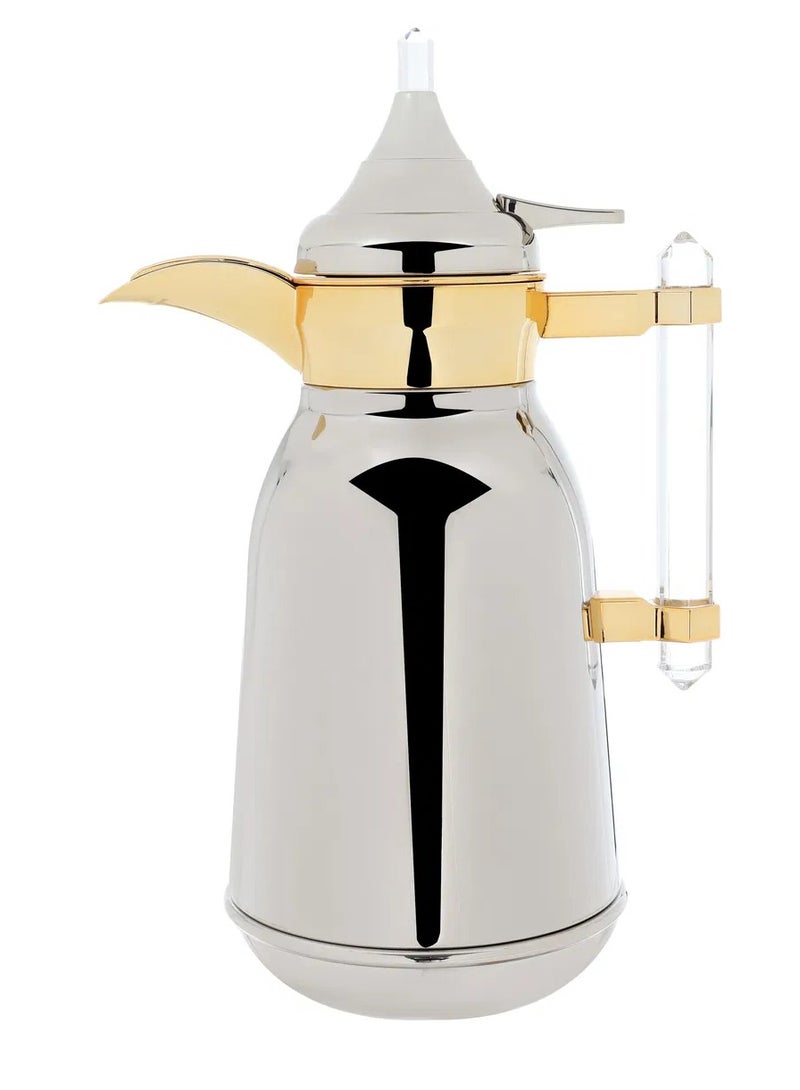 Alsaif Gallery Al Saif Gallery Shahad thermos set, 1/1 liter, with transparent handle, two pieces, thermal glass inner container, steel outer shell - silver - Image 2