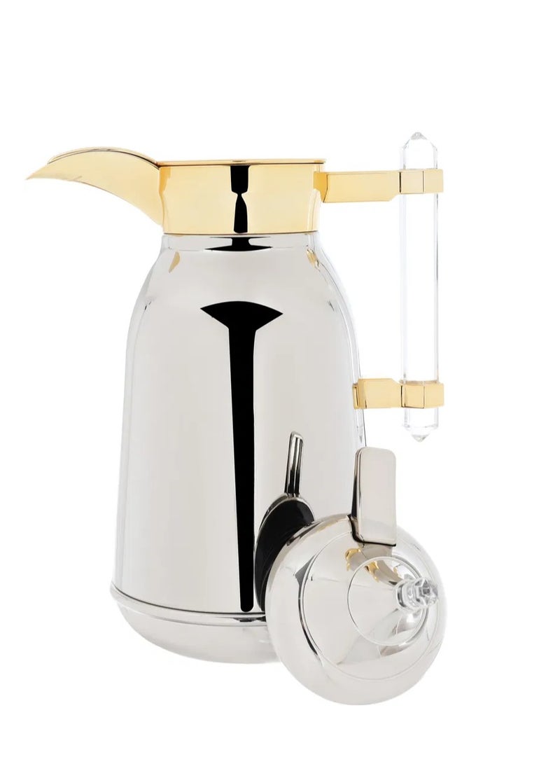 Alsaif Gallery Al Saif Gallery Shahad thermos set, 1/1 liter, with transparent handle, two pieces, thermal glass inner container, steel outer shell - silver - Image 3