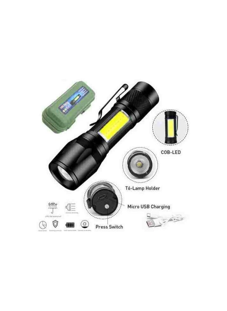 Generic - Rechargeable Mini Torch Portable Flashlight Ultra Brightest Small Handheld Pocket Light with COB Side Lantern High Powered Travel Torch for Camping Fishing and Travelling - Image 1