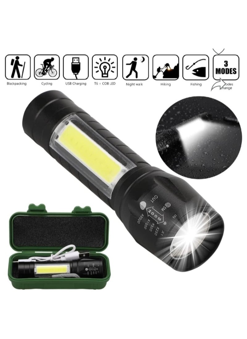 Generic - Rechargeable Mini Torch Portable Flashlight Ultra Brightest Small Handheld Pocket Light with COB Side Lantern High Powered Travel Torch for Camping Fishing and Travelling - Image 1