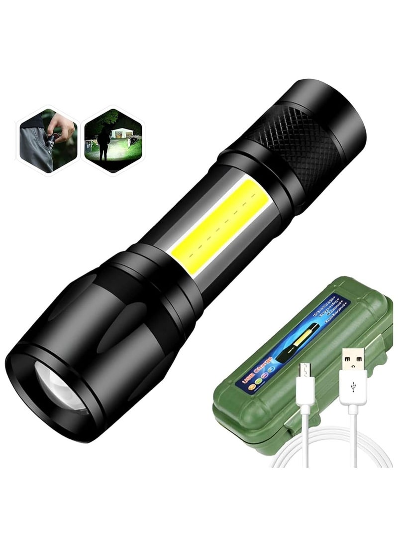 Generic - Rechargeable Mini Torch Portable Flashlight Ultra Brightest Small Handheld Pocket Light with COB Side Lantern High Powered Travel Torch for Camping Fishing and Travelling - Image 1