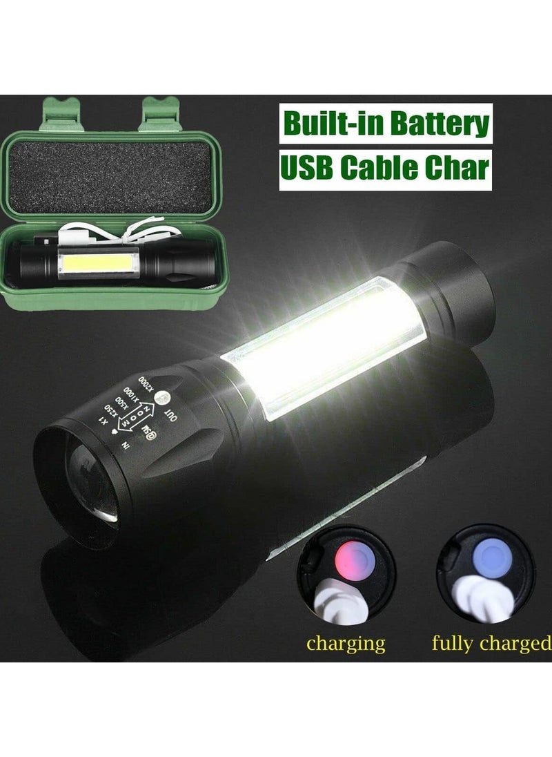Generic - Rechargeable Mini Torch Portable Flashlight Ultra Brightest Small Handheld Pocket Light with COB Side Lantern High Powered Travel Torch for Camping Fishing and Travelling - Image 1