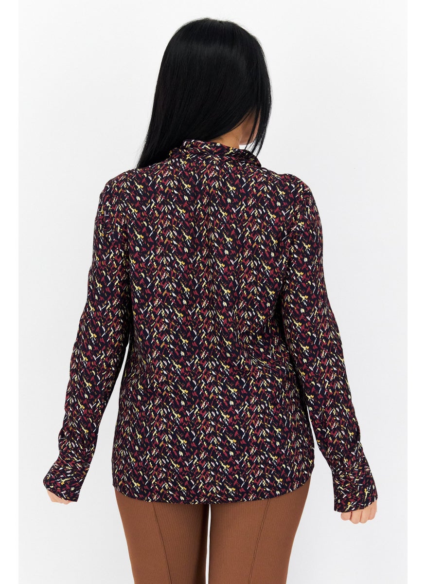 s.Oliver Women Tie Neck Long Sleeves Allover Print Blouse, Black Combo  - Image 3