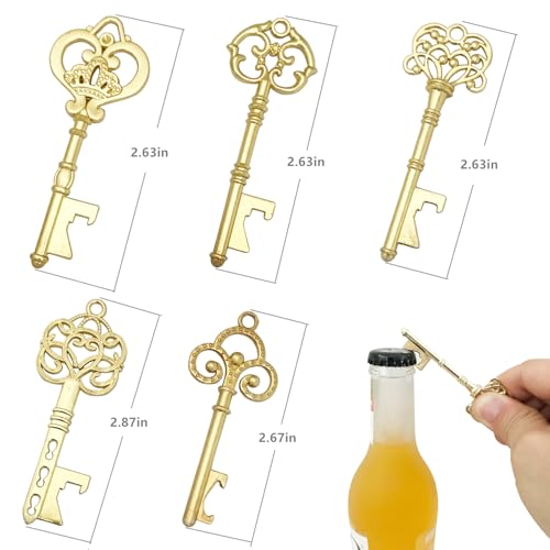 WODEGIFT 50 PCS Key Bottle Openers,Bridal Shower Favors,Rustic Wedding Favors,Gifts,Decorations or Souvenirs for guests Bulk ,Bridal Shower Party Favors with Card Tag and Chains (Gold) - Image 3