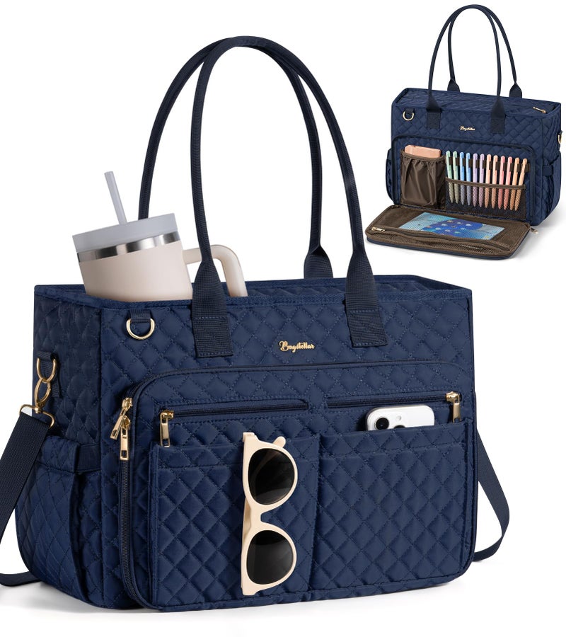 Bagstellar Teacher Tote Bags for Women, 15.6 inch Laptop Work Tote Nurse Bible Bag With Large Cup Holder & Insulated Pocket Quilted Shoulder Handbag Laptop Briefcase for Work, Daily, School, Travel, Gifts - Image 1