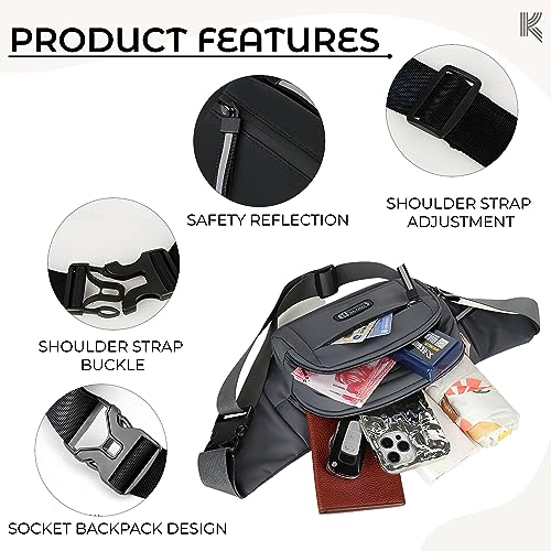 Kraptick Premium Unisex Waist Bag for Men and Women - Stylish Fanny Pack, Hip Bag, Outdoor Waist Bag (Black) - Image 3