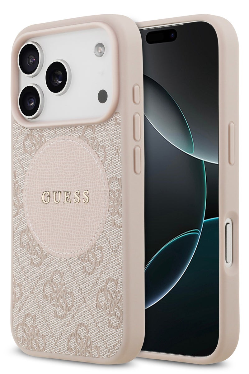 GUESS iPhone 17 Pro Max MagSafe Case 4G PU Leather With Round Patch & Classic Logo / Magsafe Compatible / Ultra Slim / lightweight design / Easy Installation - Pink - Image 2