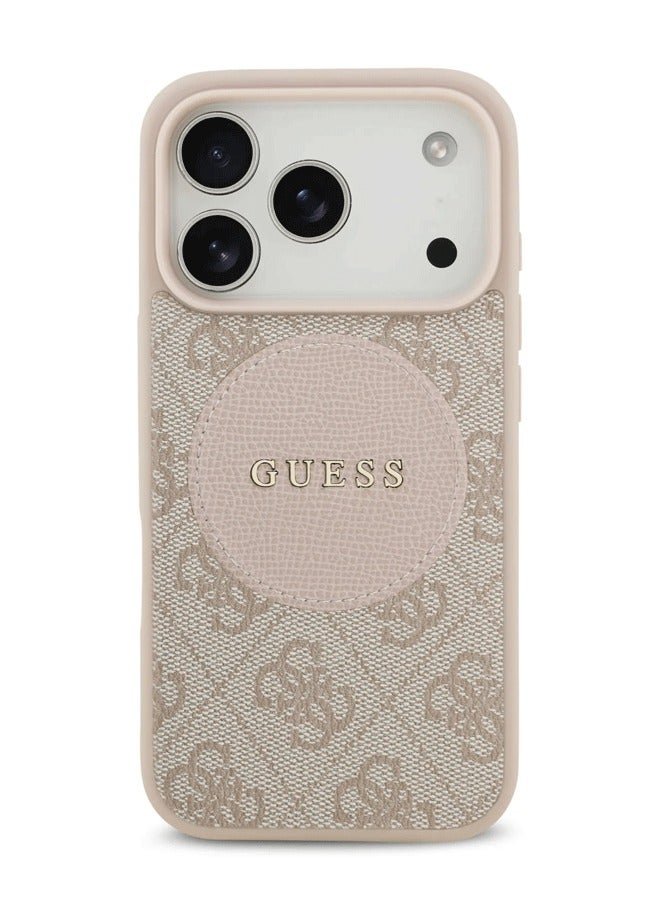 GUESS iPhone 17 Pro Max MagSafe Case 4G PU Leather With Round Patch & Classic Logo / Magsafe Compatible / Ultra Slim / lightweight design / Easy Installation - Pink - Image 1