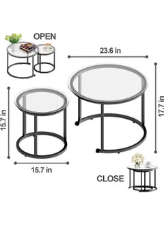 AGD AGD Nesting Glass Coffee Table Set of 2, Modern Round Metal Side Table for Living Room Bedroom Small Apartment Areas with Glass Top and Metal Frame  - Image 3