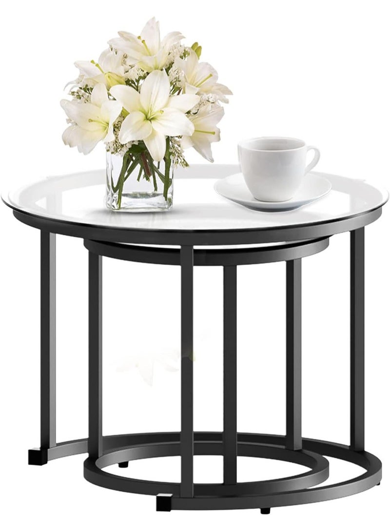AGD Nesting Glass Coffee Table Set of 2, Modern Round Metal Side Table for Living Room Bedroom Small Apartment Areas with Glass Top and Metal Frame - Image 2