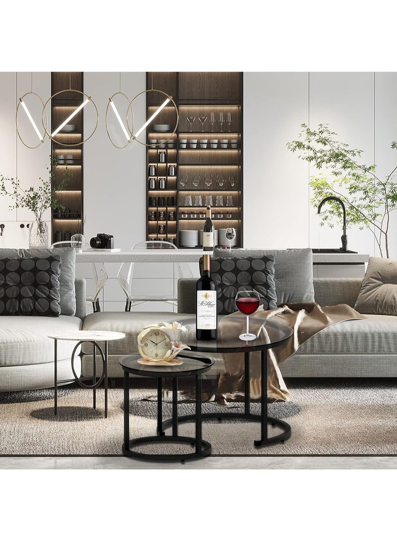 AGD Nesting Glass Coffee Table Set of 2, Modern Round Metal Side Table for Living Room Bedroom Small Apartment Areas with Glass Top and Metal Frame - Image 4