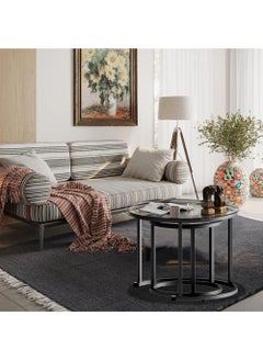 AGD AGD Nesting Glass Coffee Table Set of 2, Modern Round Metal Side Table for Living Room Bedroom Small Apartment Areas with Glass Top and Metal Frame  - Image 5