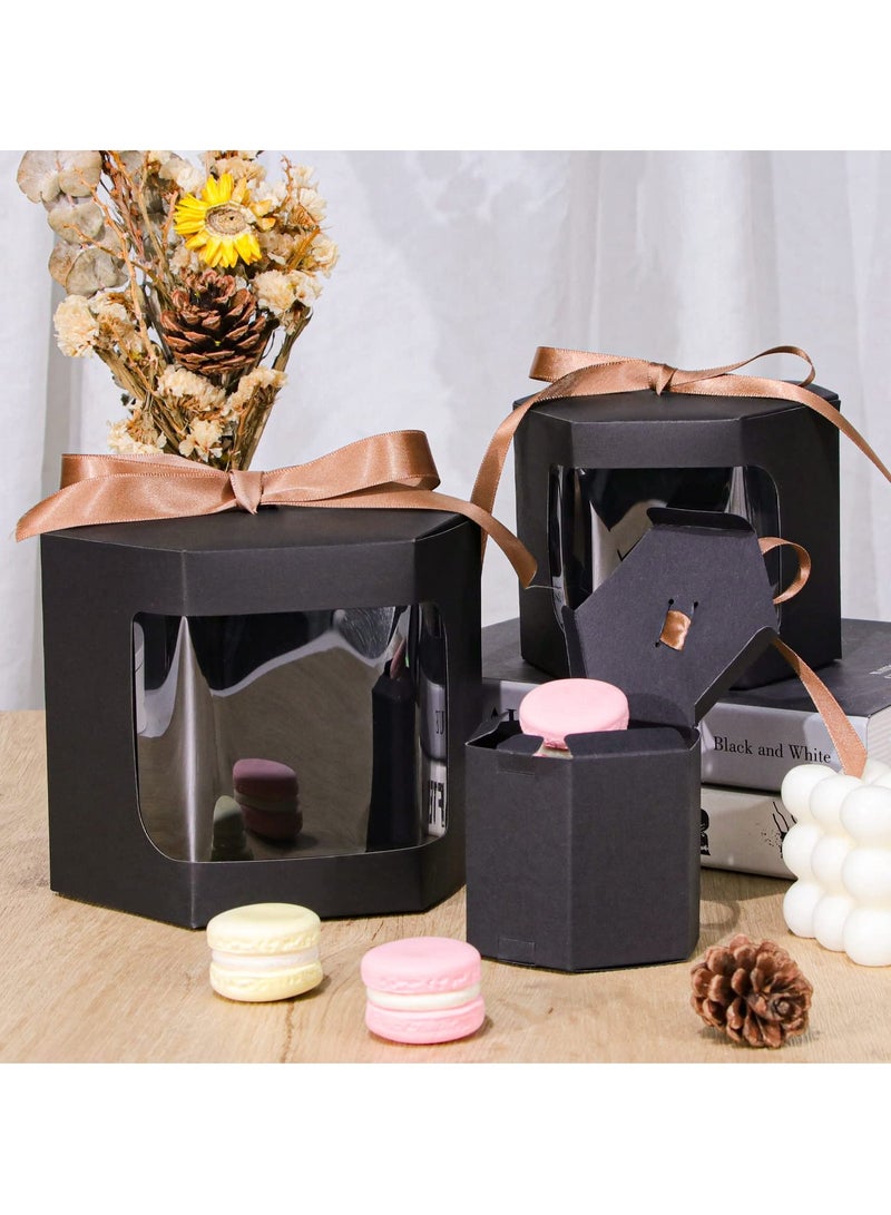 Excefore Gift Boxes With Display Windows, 24 Pcs Hexagonal Paper Boxes With Lids, 3.9 x 3.9 x 3.9"/10 x 10 x 10CM Suitable For Gift Giving, Crafting, Cakes, Candy, Wedding Party Birthday Gift Boxes (Black) - Image 3
