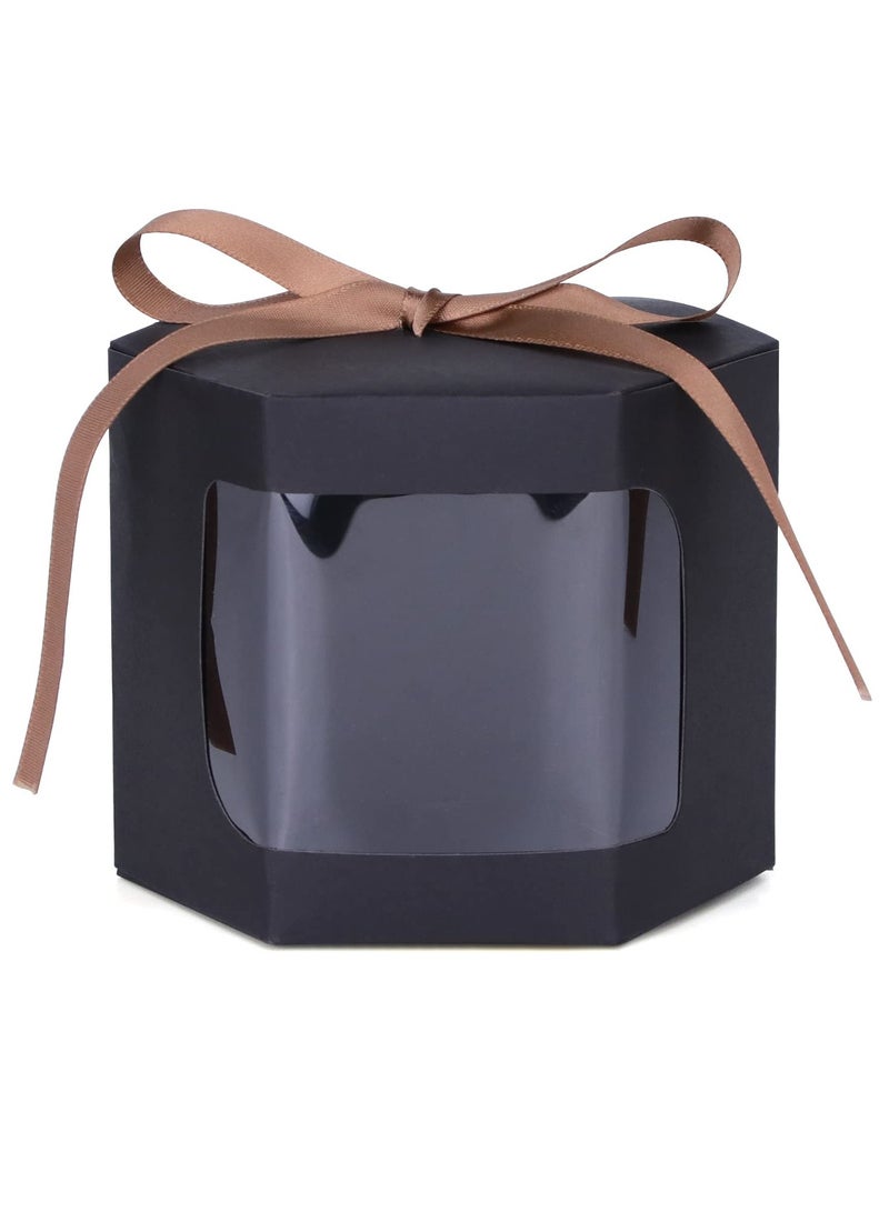 Excefore Gift Boxes With Display Windows, 24 Pcs Hexagonal Paper Boxes With Lids, 3.9 x 3.9 x 3.9"/10 x 10 x 10CM Suitable For Gift Giving, Crafting, Cakes, Candy, Wedding Party Birthday Gift Boxes (Black) - Image 5