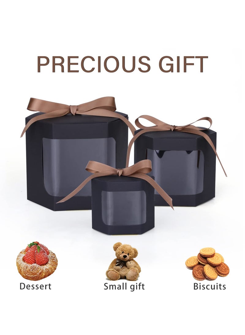 Excefore Gift Boxes With Display Windows, 24 Pcs Hexagonal Paper Boxes With Lids, 3.9 x 3.9 x 3.9"/10 x 10 x 10CM Suitable For Gift Giving, Crafting, Cakes, Candy, Wedding Party Birthday Gift Boxes (Black) - Image 2